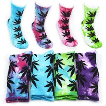 

NEW 10Colors Tie-dyed Crew Socks plantlife socks for men women high quality cotton skateboard hiphop maple leaf sport socks