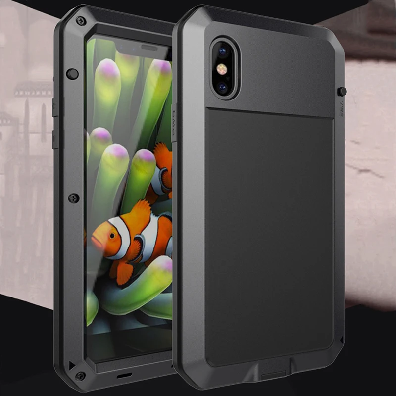 Outdoor Heavy Duty Doom Armor Shockproof Metal Case for iPhone Xs Max Xr X 7 8 6 6S Plus 5 Se 5S 4 4S Dustproof Protection Cover,for iPhone Xs Max,Only Toughened Glass