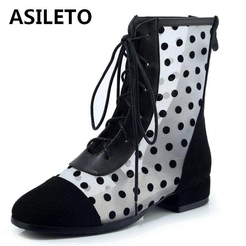 ASILETO Spring summer ankle boots women lace-up mesh+flock shoes flat with dot hollow patchwork ladies shoes casual bottines1140
ASILETO Spring summer ankle boots women lace-up mesh+flock shoes flat with dot hollow patchwork ladies shoes casual bottines1140
