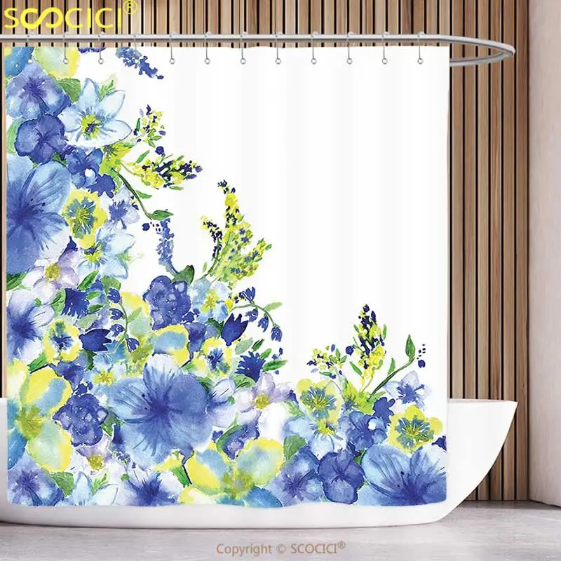 Fun Shower Curtain Watercolor Flower House Decor Motley Floret Motifs with Splash Anemone Iris Revival Theme Blue Yellow
Fun Shower Curtain Watercolor Flower House Decor Motley Floret Motifs with Splash Anemone Iris Revival Theme Blue Yellow