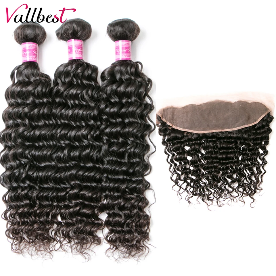 Vallbest 100% Human Hair Bundles With Closure Brazilian Deep Wave 3 Bundles With Lace Frontal Remy Hair Extensions Natural Black
Vallbest 100% Human Hair Bundles With Closure Brazilian Deep Wave 3 Bundles With Lace Frontal Remy Hair Extensions Natural Black