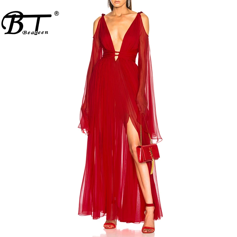 Beateen 2019 New Women Fashion Sexy Plunge Neckline Strap Cutout Mesh Elegant Maxi Dress Red Party Slit Gown
Beateen 2019 New Women Fashion Sexy Plunge Neckline Strap Cutout Mesh Elegant Maxi Dress Red Party Slit Gown