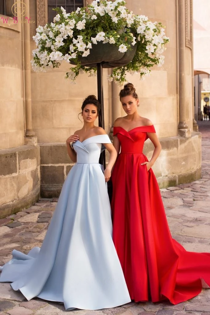 Elegant Ice Blue Evening Dresses 2019 Satin Off Shoulder Red A Line Sweep Train Simple Pleats Prom Formal Gowns Abendkleider
Elegant Ice Blue Evening Dresses 2019 Satin Off Shoulder Red A Line Sweep Train Simple Pleats Prom Formal Gowns Abendkleider