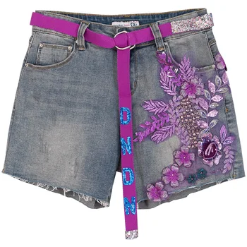 Heavy industry flower sequins stretch denim shorts women high waist personality loose wide leg jeans shorts
Heavy industry flower sequins stretch denim shorts women high waist personality loose wide leg jeans shorts