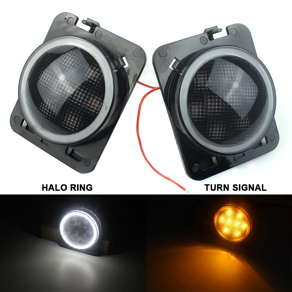 LED Front Turn Signal light with white angel eyes for Jeep Wrangler JK 2007-2017 Yellow Amber Light Fender Side Light with halo
LED Front Turn Signal light with white angel eyes for Jeep Wrangler JK 2007-2017 Yellow Amber Light Fender Side Light with halo