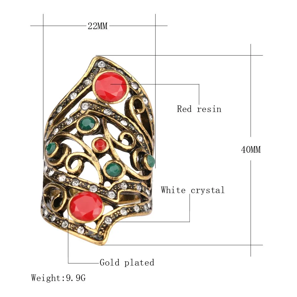 2018-New-Fashion-Jewelry-Ring-Gold-Color-Inlay-Red-Green-Resin-Big-Chunky-Wedding-Rings-For
