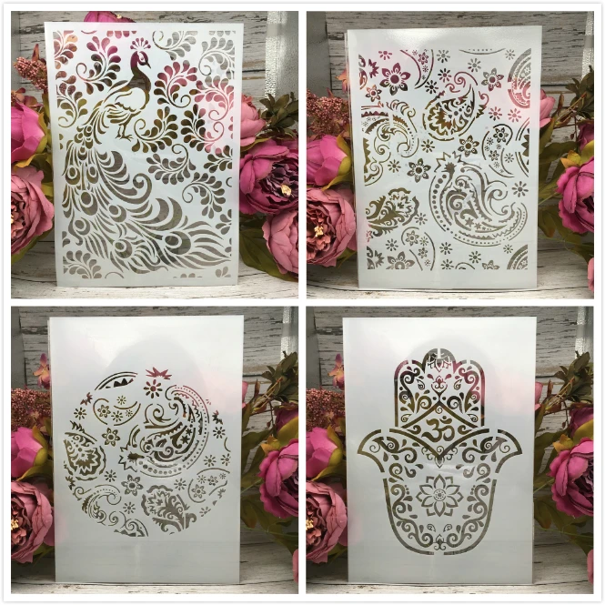 4Pcs/Lot A4 Peacock Leaves Texture DIY Layering Stencils Painting Scrapbook Coloring Embossing Album Decorative Card Template
4Pcs/Lot A4 Peacock Leaves Texture DIY Layering Stencils Painting Scrapbook Coloring Embossing Album Decorative Card Template