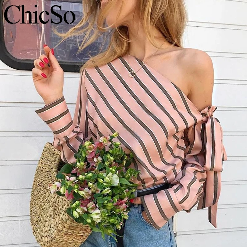 Missychilli Striped lace up off shoulder sexy women shirt Summer elegant casual streetwear female blouse Spring office bow top
Missychilli Striped lace up off shoulder sexy women shirt Summer elegant casual streetwear female blouse Spring office bow top