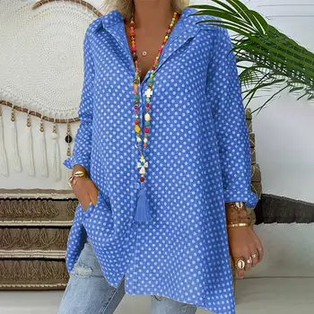 Chiffon Dotted Print Women Blouses Tops Buttons Turn Down Collar Long Sleeve Lady Shirts Loose Casual Female Top Plus Size 2019
Chiffon Dotted Print Women Blouses Tops Buttons Turn Down Collar Long Sleeve Lady Shirts Loose Casual Female Top Plus Size 2019