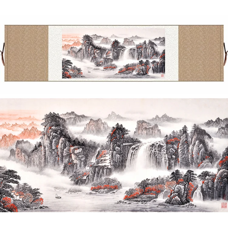 Chinese Silk watercolor Waterfall Pine Mountain Landscape Feng Shui print canvas wall picture damask framed scroll painting gift
Chinese Silk watercolor Waterfall Pine Mountain Landscape Feng Shui print canvas wall picture damask framed scroll painting gift