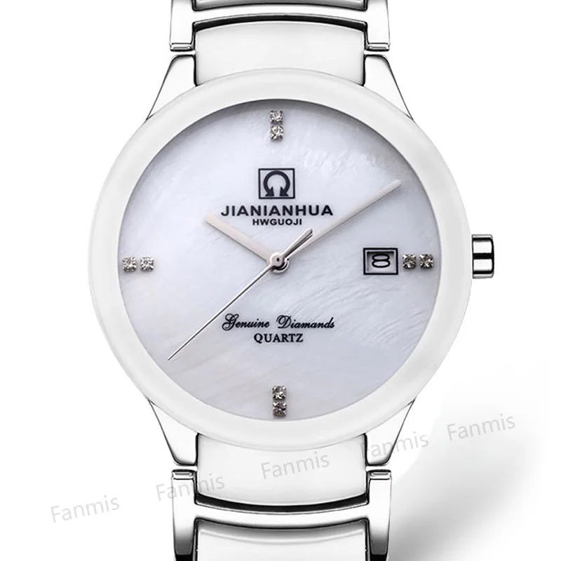 Carnival Lovers Watch Women Ceramic Bracelet Shell Dial Rhinestone Quartz Watch Women Waterproof Fashion Simple Clock