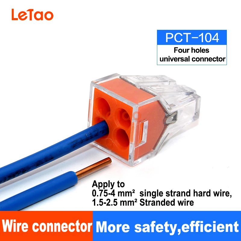 PCT-104 Orange Universal Compact Wire lighting Connector Terminal Block 3 pin Conductor With 0.75-4mm2 single strand hard wire
PCT-104 Orange Universal Compact Wire lighting Connector Terminal Block 3 pin Conductor With 0.75-4mm2 single strand hard wire