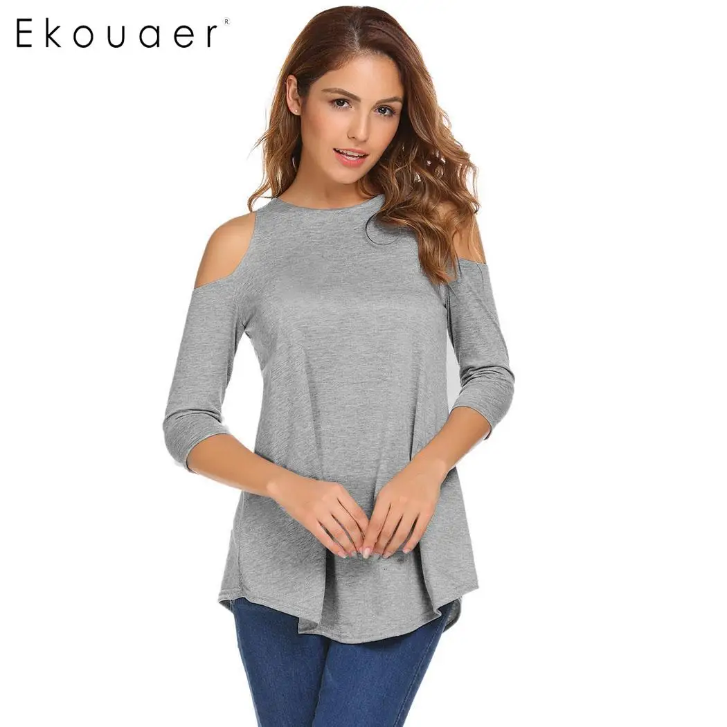 Ekouaer Women Casual T-shirt 3/4 Sleeve O Neck Solid Cold Shoulder Soft T-Shirt Female Spring Autumn T Shirts
Ekouaer Women Casual T-shirt 3/4 Sleeve O Neck Solid Cold Shoulder Soft T-Shirt Female Spring Autumn T Shirts