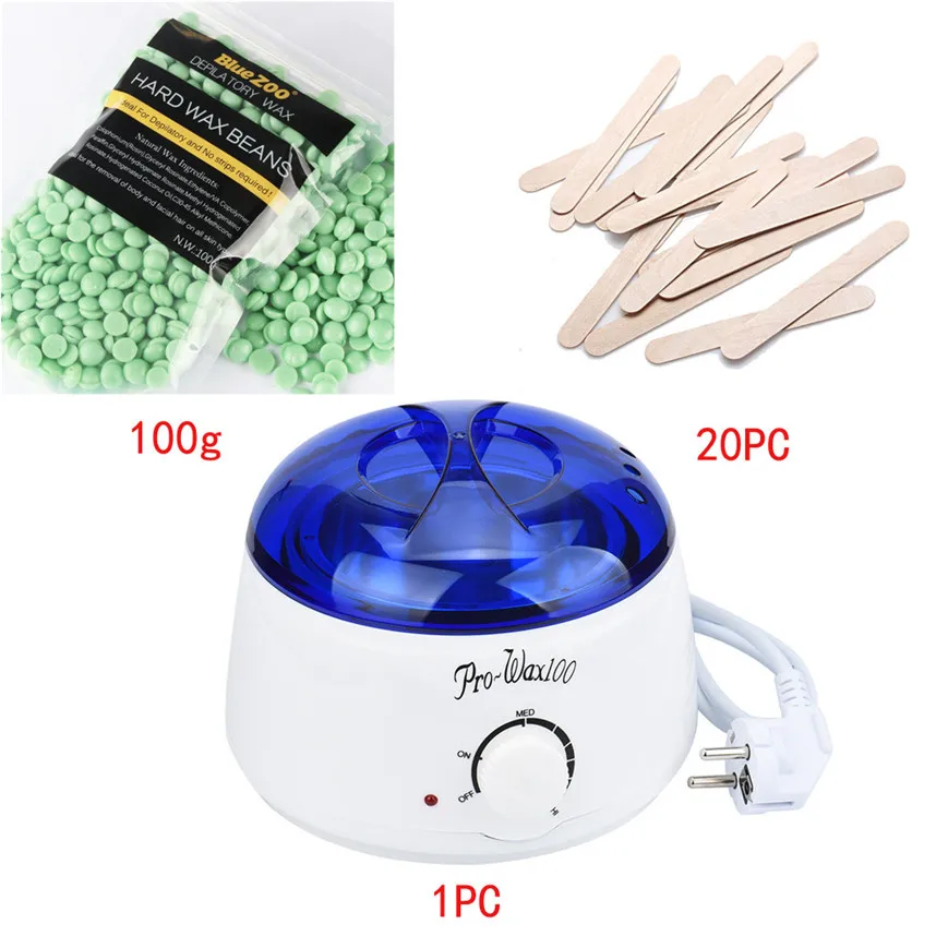 

2018 Hair Removal Wax Strip EU Plug Hair Removal Beans 20pcs Wiping Sticks Hot Wax Warmer Heater Pot Depilatory Set Tea tree