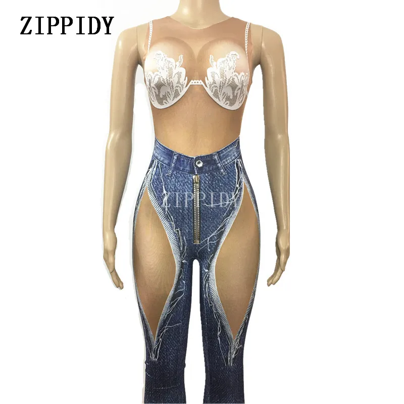 Women's Fashion Sexy Denim Printed Jumpsuit Skinny Leggings Bodysuit Stage Lace Jeans Printed Nude Rompers Big Stretch Dress
Women's Fashion Sexy Denim Printed Jumpsuit Skinny Leggings Bodysuit Stage Lace Jeans Printed Nude Rompers Big Stretch Dress