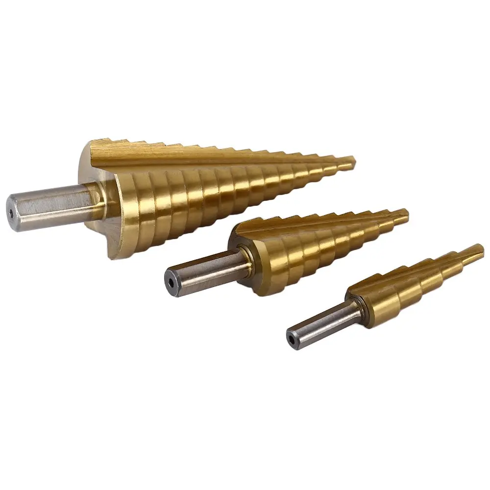 Durable and Elegent Tools 3pcs HSS 6541 Triangle Hex Shank Step Cone Titanium Coated Step Drill Bit Power Tool Accessory
Durable and Elegent Tools 3pcs HSS 6541 Triangle Hex Shank Step Cone Titanium Coated Step Drill Bit Power Tool Accessory