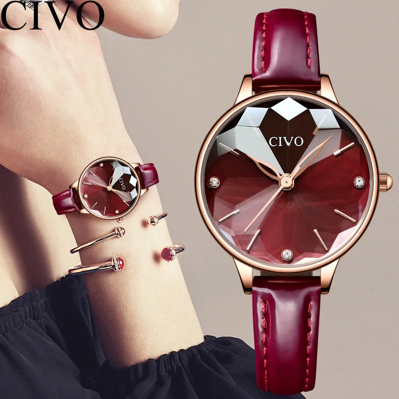 CIVO Top Brand Fashion Red Wine Women Quartz Wrist Watch Reloj Mujer Dropshipping Waterproof Leather Diamond Luxury Watches
CIVO Top Brand Fashion Red Wine Women Quartz Wrist Watch Reloj Mujer Dropshipping Waterproof Leather Diamond Luxury Watches