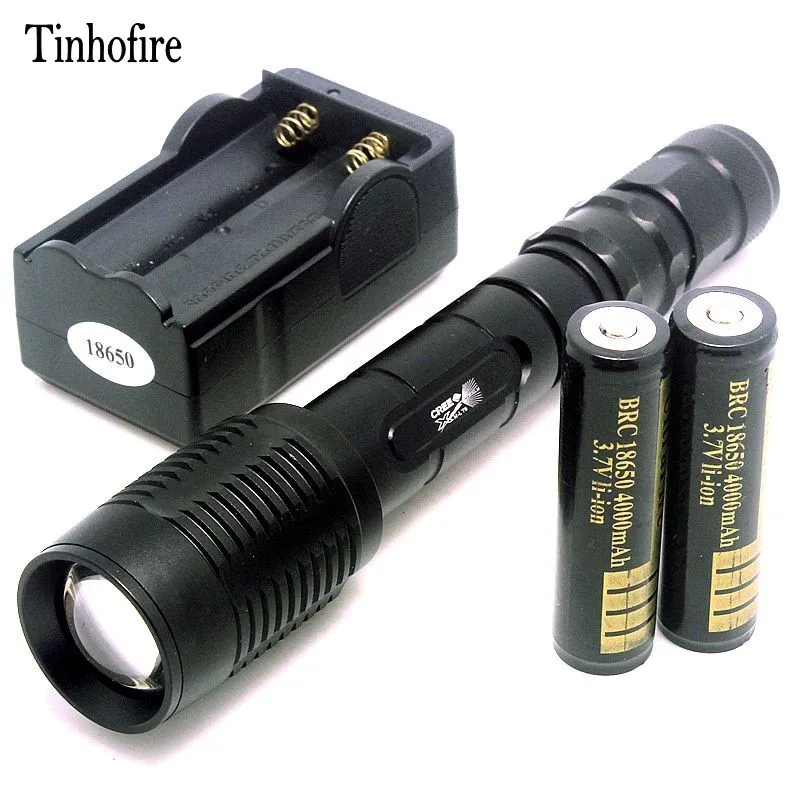 

Tinhofire ZOOM 5-Mode 1600 Lumens CREE XM-L T6 LED Flashlight Zoomable Flashlight Adjustable Torch+2 4000 battery+charger