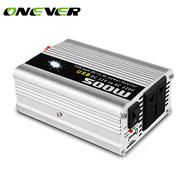 

Onever Car Auto Modified Pure Sine Wave Power Inverter 500W DC 12V to AC 220V Adapter 100W Peak Power Converter USB Charger