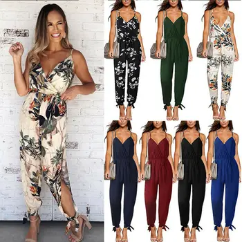 Sexy High Street Women Sleeveless V neck Loose Baggy Overalls Floral Pencil Romper Jumpsuit with Pockets 
Sexy High Street Women Sleeveless V neck Loose Baggy Overalls Floral Pencil Romper Jumpsuit with Pockets