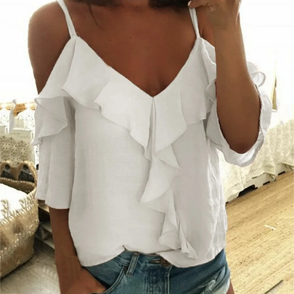 Women Off Shoulder Blouse Solid Polyester sexy suspenders V-neck halter ruffle blusas mujer de moda 2019 womens tops and blouses
Women Off Shoulder Blouse Solid Polyester sexy suspenders V-neck halter ruffle blusas mujer de moda 2019 womens tops and blouses