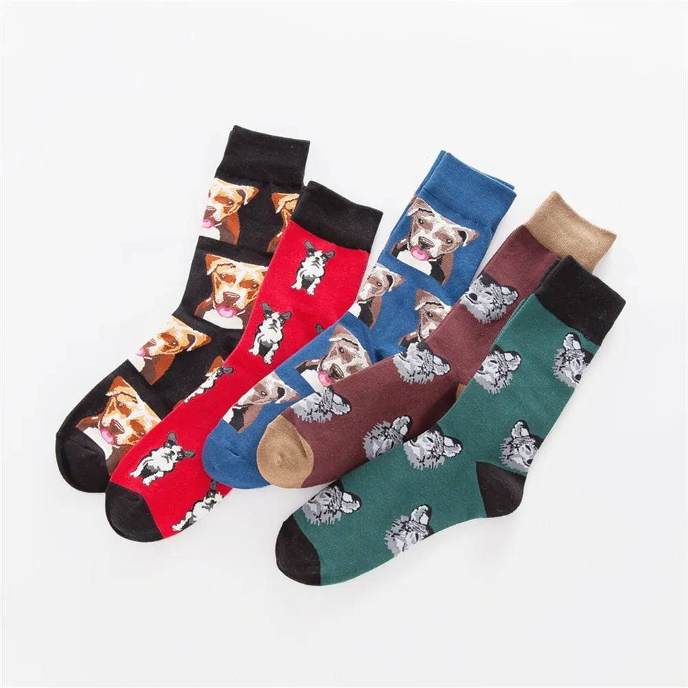 5 пар мужская хлопковая собачка Носки с рисунком мужские цветные весенние носки