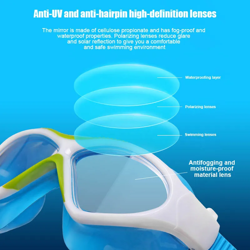 Детские плавательные очки HD противотуманные с большой оправой для детей