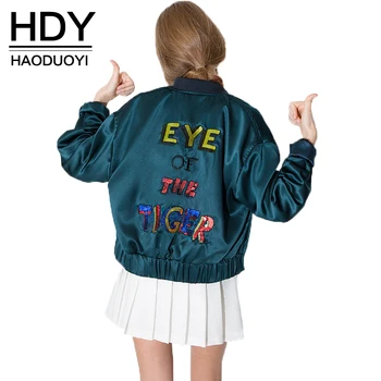 HDY Haoduoyi 2020 Autumn Fashion Women Letter Print Bomber Jackets Tultleneck Long Sleeve Elastic Single Breasted Coat
HDY Haoduoyi 2020 Autumn Fashion Women Letter Print Bomber Jackets Tultleneck Long Sleeve Elastic Single Breasted Coat