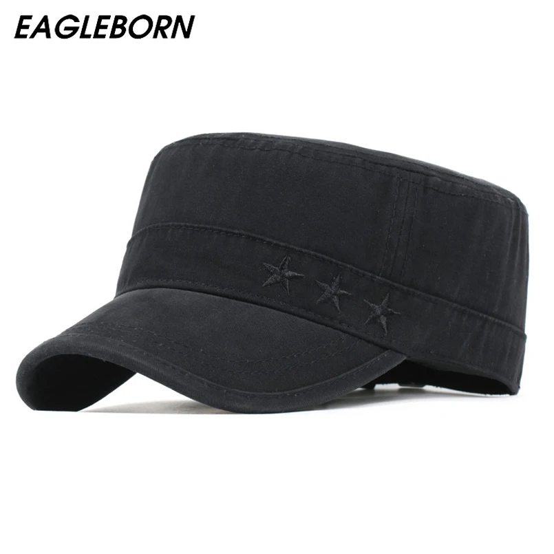 Brand Black Grey New 100% Cotton Military Hats Flat Roof hats Men Exquisite Embroidery Stars Vintage Army Hat Adjustable 5 color
Brand Black Grey New 100% Cotton Military Hats Flat Roof hats Men Exquisite Embroidery Stars Vintage Army Hat Adjustable 5 color