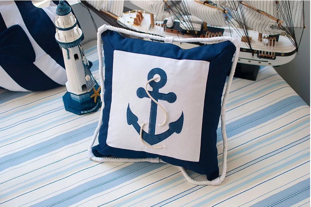 Decorative Pillows Mediterranean Furnishing Navy Sea Anchor Pillow Case Canvas For Compass Embroidery Cushion cover 17