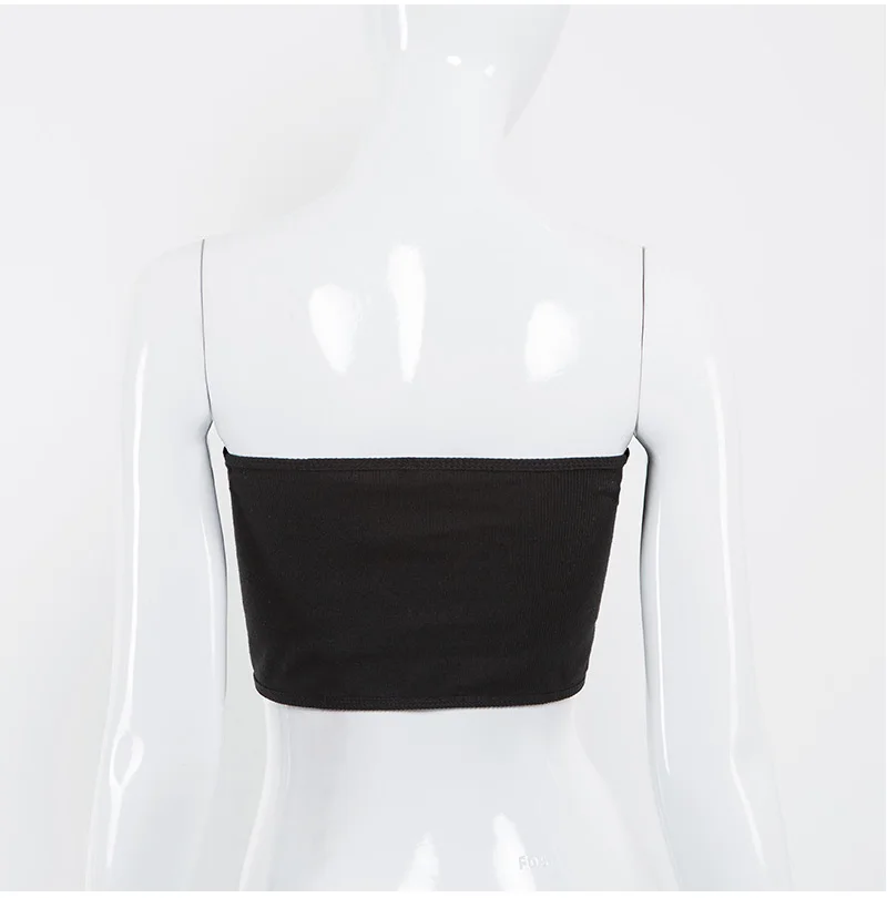 OUBINEW Tube Tops 17 summer metal button crop top shorts women top black a strapless shoulder wrap chest T1972 12