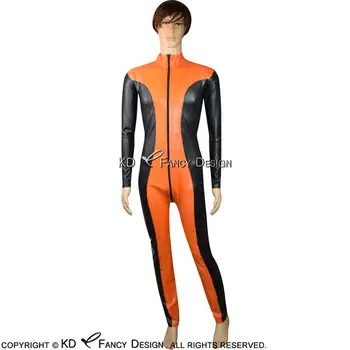 Black With Orange Sexy Latex Catsuit Front To Crotch Zipper Rubber Bodysuit Zentai Overall Body Suit LTY-0054
Black With Orange Sexy Latex Catsuit Front To Crotch Zipper Rubber Bodysuit Zentai Overall Body Suit LTY-0054