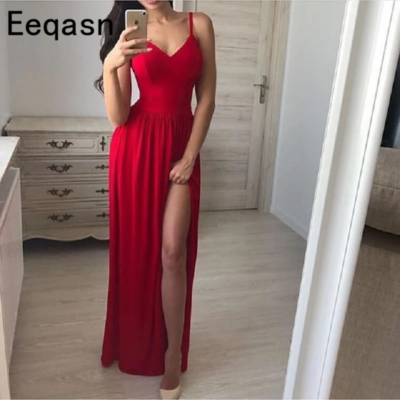 2018 Sexy High Slit Evening Dress Long Red Spaghetti Strap V-neck Vintage Prom Dresses A-Line Evening Dresses vestidos largos
2018 Sexy High Slit Evening Dress Long Red Spaghetti Strap V-neck Vintage Prom Dresses A-Line Evening Dresses vestidos largos