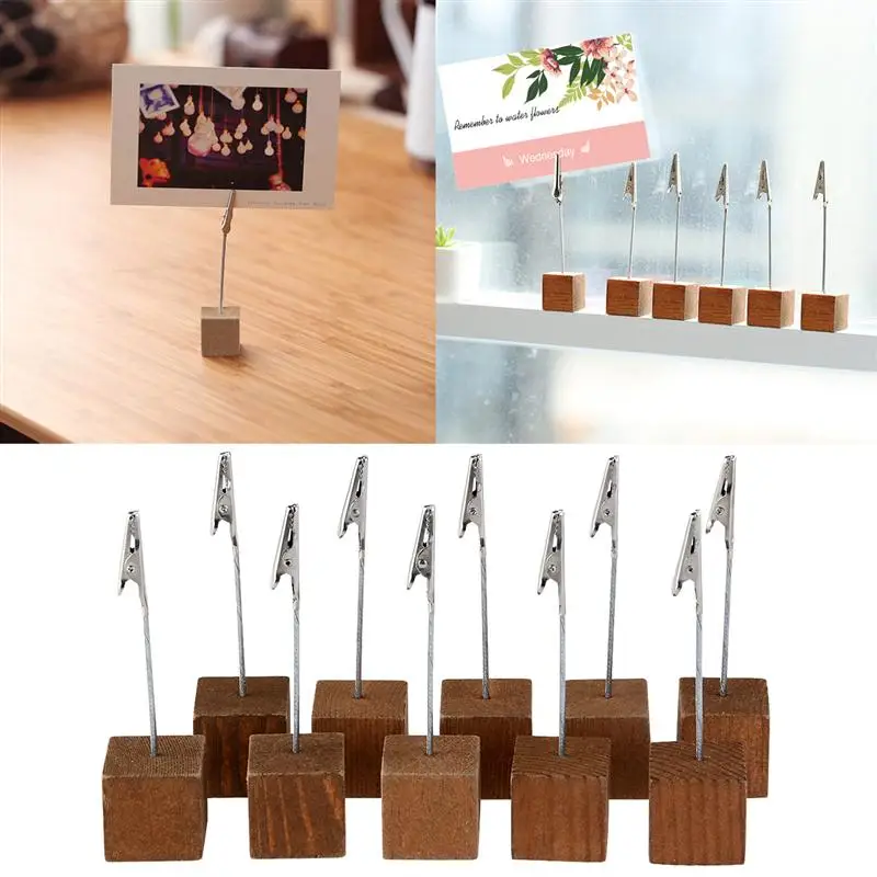 Image Rosenice 10pcs Memo Clip Holder Stand With Alligator Clasp For Pictures Card Paper Note Clip Table Wedding Gift(Coffee)