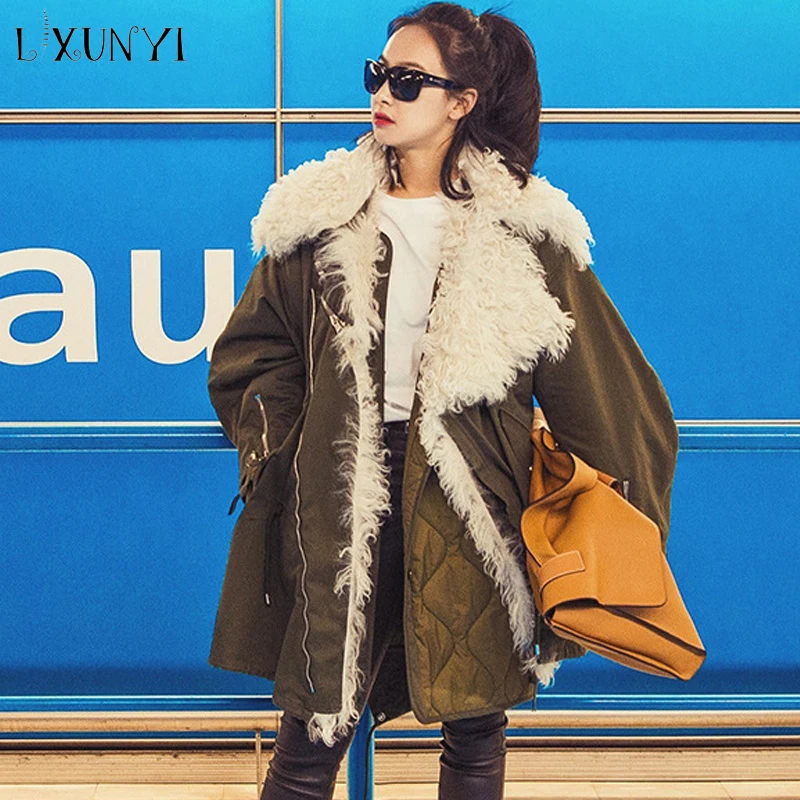 

THIS IS PRE-ORDER New Style Lamb Fur Coat Long Womes Winter Fashion 2019 Warm Punk Parka Coats Jackets Turn Down Collar Outwear