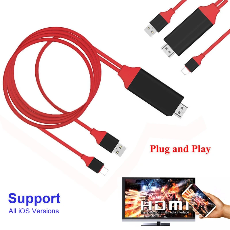 

2M Phone to TV HDMI Video Adapter Converter Cable For iPad Pro Air Mini for iPhone XS MAX XR X 8 7 Plus 6 6S 5 5S to TV HDTV