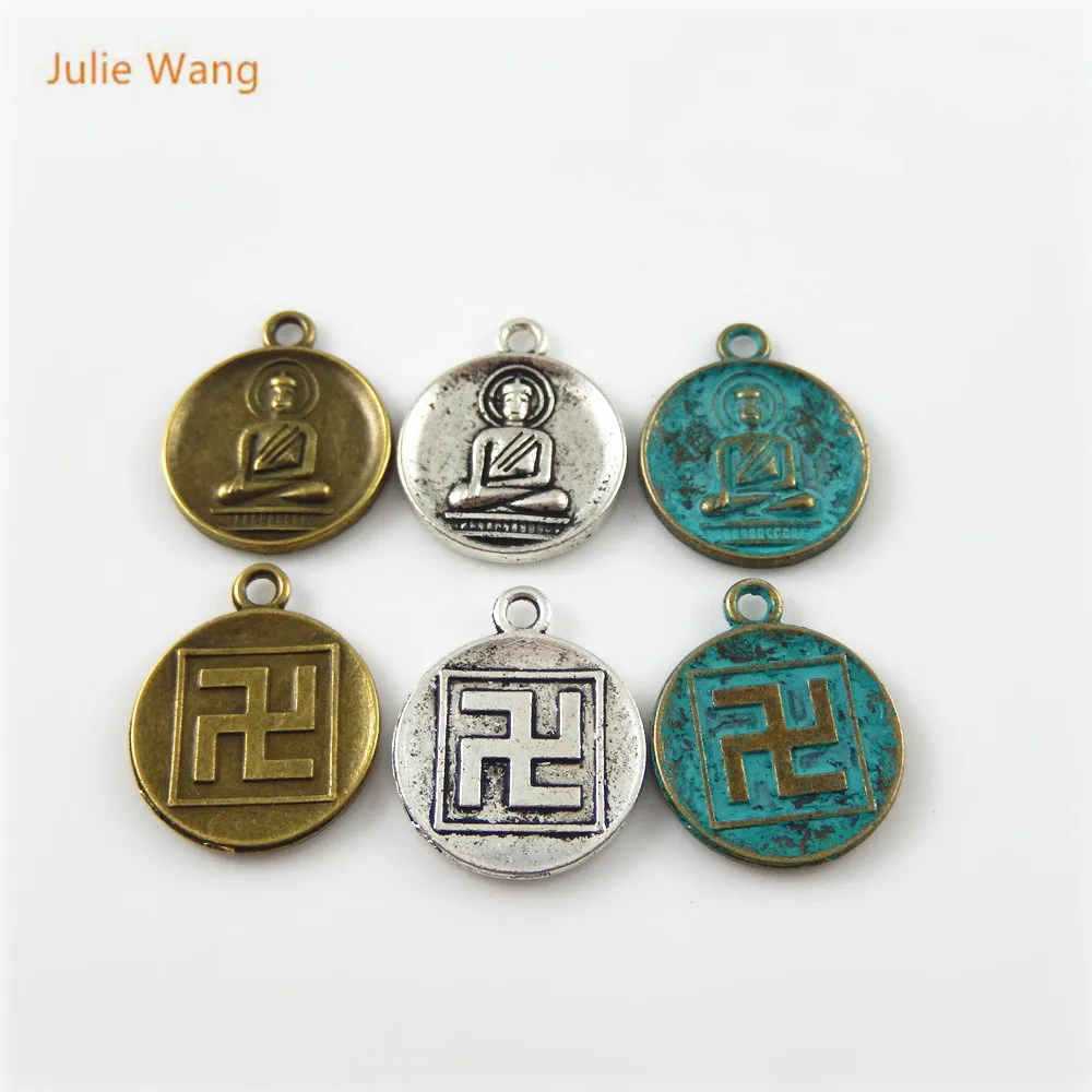Julie Wang 15 шт. смешанных цветов мини шармы Свастика сплав круглый буддизм подвеска