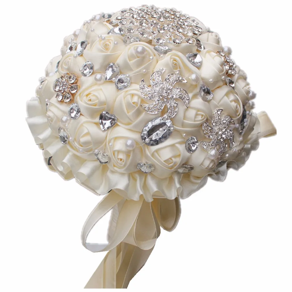 Best Selling Ivory Cream Brooch Bouquet Wedding Bouquet de mariage Polyester Wedding Bouquets Pearl Flowers buque de noiva PL001 33