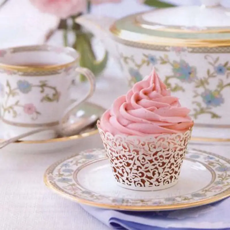 50pcs Wedding Cupcake Wrappers Ivory Vine Pattern Filigree Cake