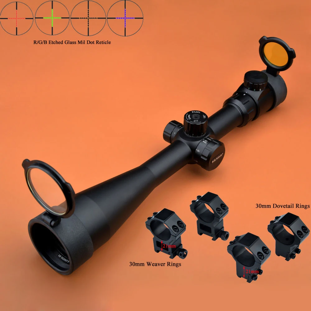 Saxon прицел 6-24x50 SF R/G/B Rimfire W/2 вида крепления стекло Mil точка | Спорт и развлечения