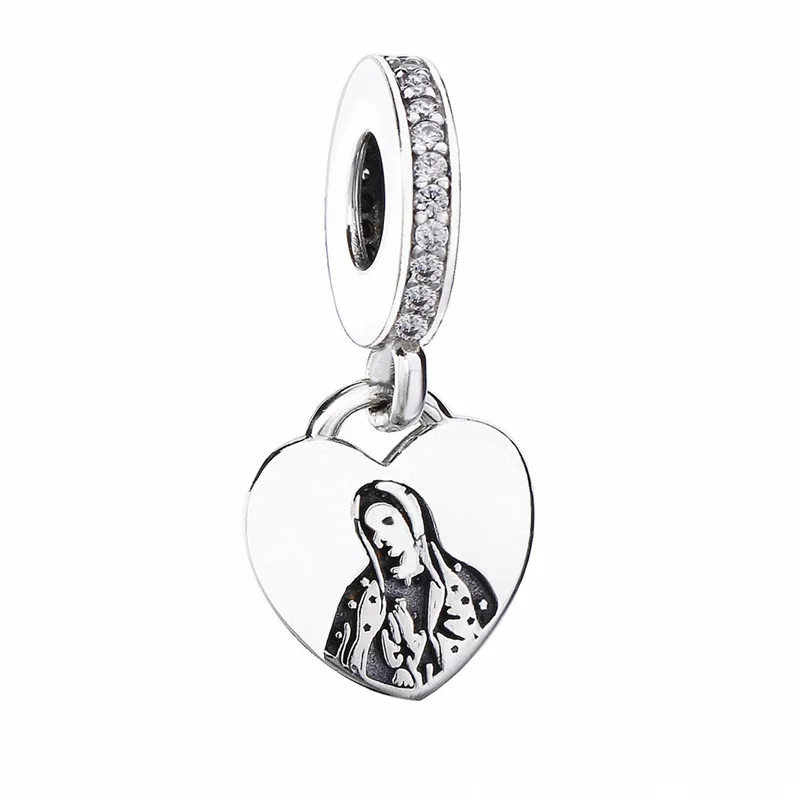 

2019 New 925 Sterling Silver Pendant Bead Virgin Mary Heart Charm Fit Original Pandora Bracelet Bangle Women DIY Jewelry Gift