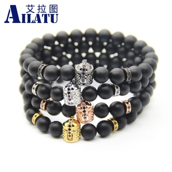 Ailatu Wholesale Bracelets by 8mm Real Matte Onyx Stone with Micro Pave Black CZ Stoppers Beads Double-Face Spartan Helmet 
Ailatu Wholesale Bracelets by 8mm Real Matte Onyx Stone with Micro Pave Black CZ Stoppers Beads Double-Face Spartan Helmet