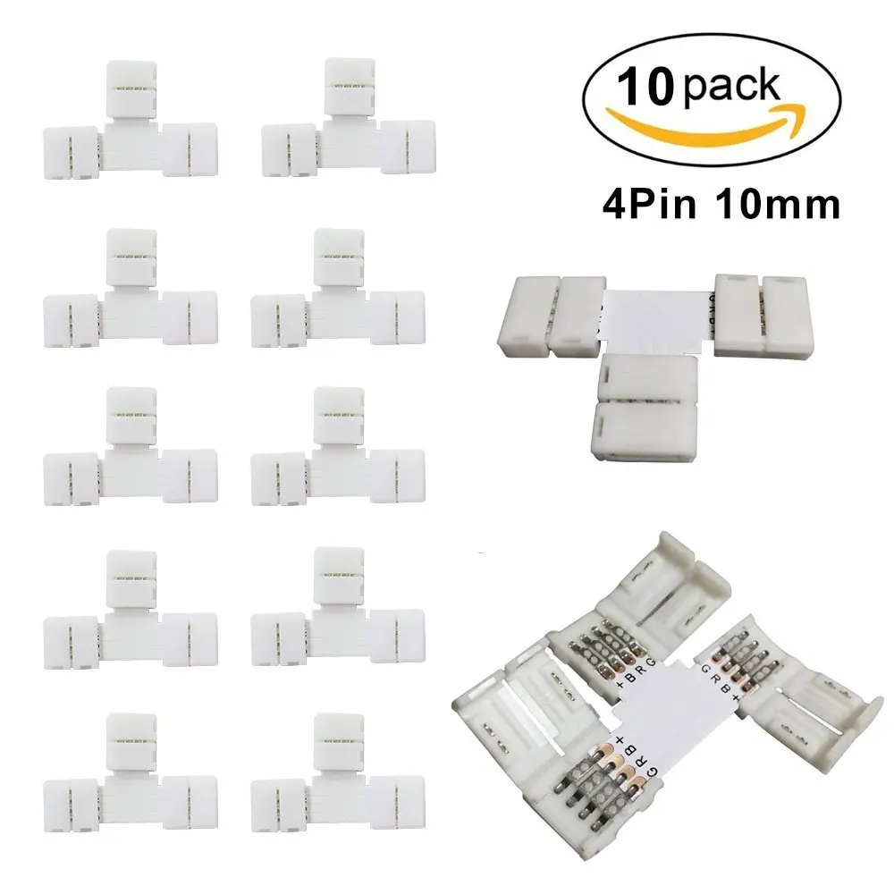 10pcs Pack T Shape Solderless Snap Down 4Conductor LED Strip Connector for Quick Splitter Connection of 10mm 5050 RGB LED Strips
10pcs Pack T Shape Solderless Snap Down 4Conductor LED Strip Connector for Quick Splitter Connection of 10mm 5050 RGB LED Strips