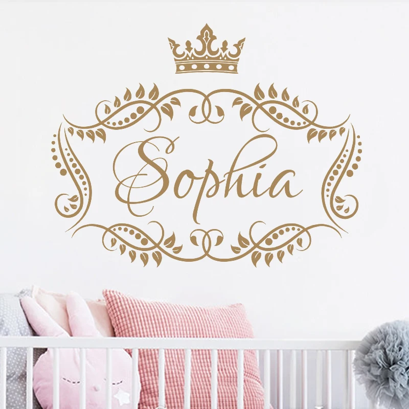 Personalized Girls Name with crown removable vinyl wall decal