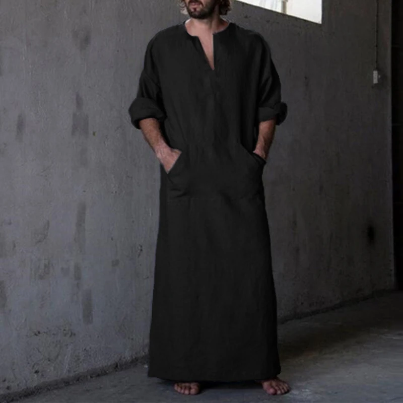 Casual Shirts Men Dress Robe Long Sleeve Cotton Shirts V-Neck Big Pockets Islamic Arab Kaftan Hombre Beach Vacation Robe Male
Casual Shirts Men Dress Robe Long Sleeve Cotton Shirts V-Neck Big Pockets Islamic Arab Kaftan Hombre Beach Vacation Robe Male