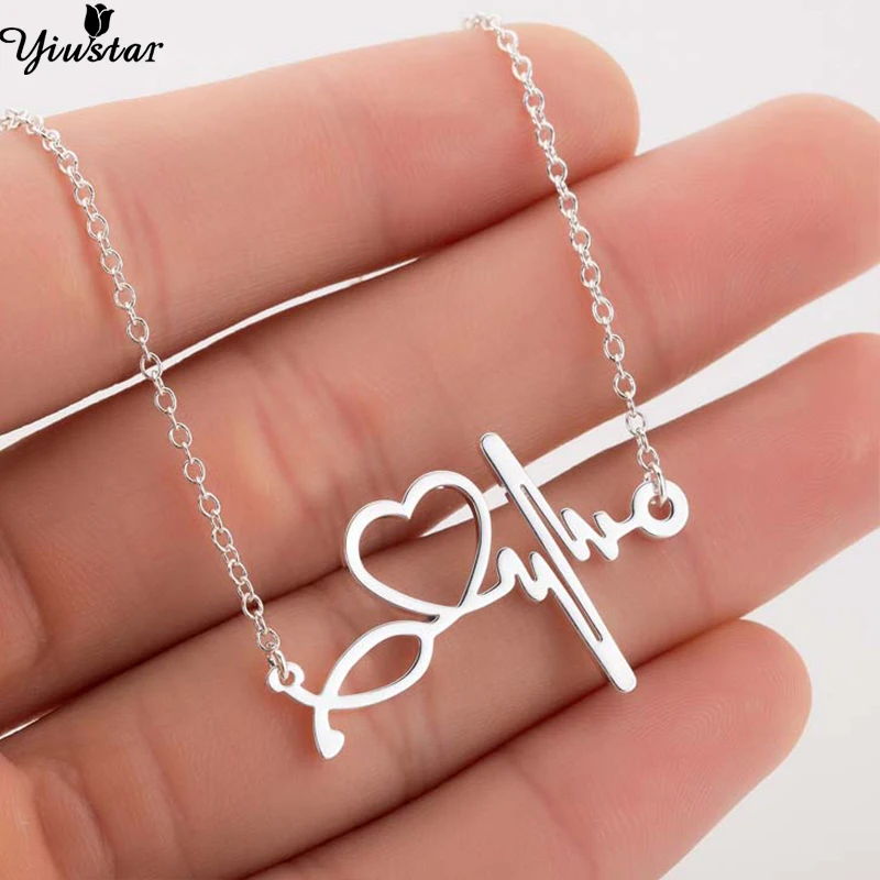 Yiustar Fashion Stethoscope Heartbeat Necklace Necklacs Women Jewelry Stainless Steel ECD Wave Heart Necklace Pendants collier
Yiustar Fashion Stethoscope Heartbeat Necklace Necklacs Women Jewelry Stainless Steel ECD Wave Heart Necklace Pendants collier