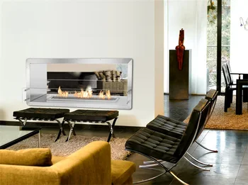 Real fire stainless steel ethanol 2 sided electric fireplace