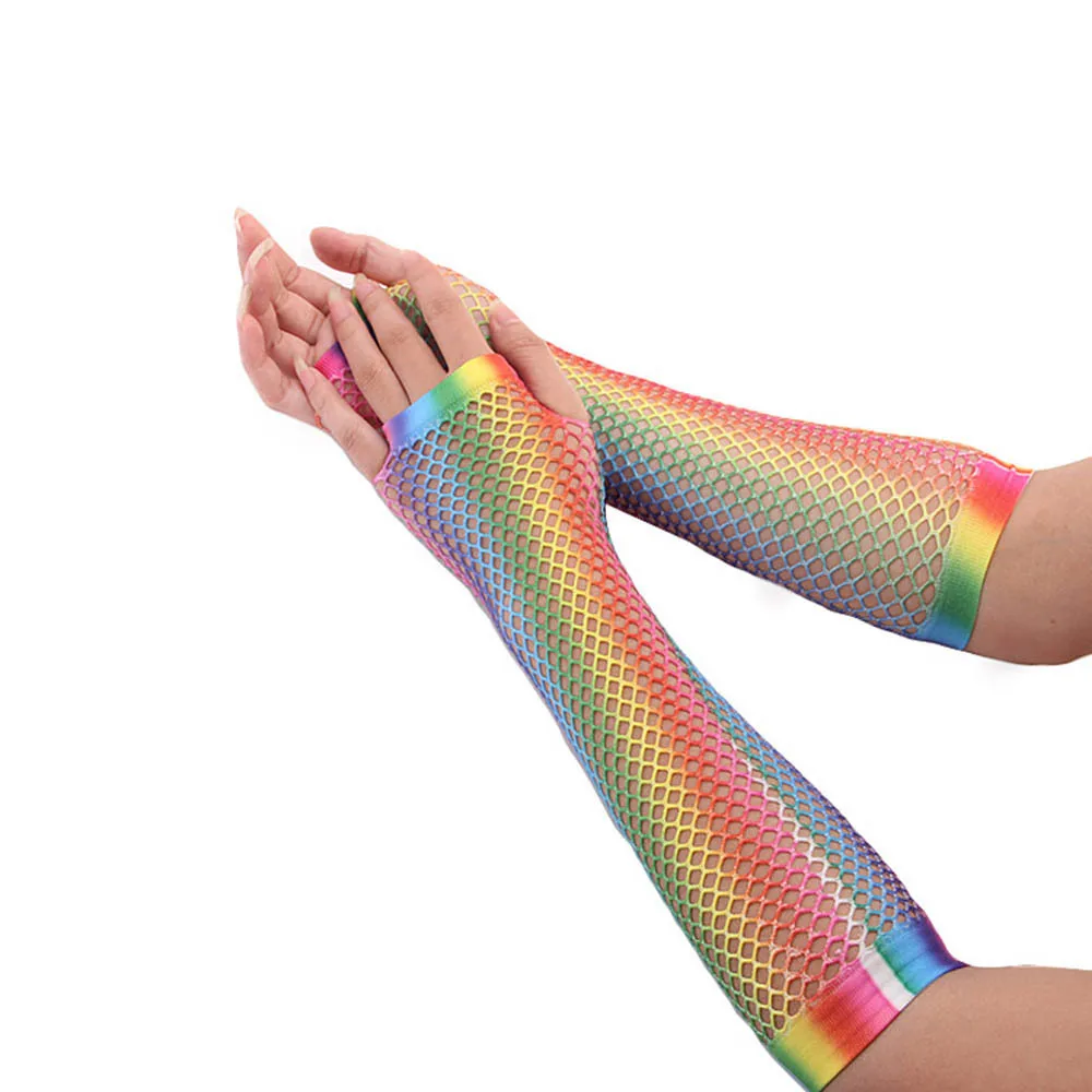Newest 1 Pair Rainbow Women Gloves Hollow Out Holes Gloves Rainbow Print Disco Dance Costume Performance Fingerless Mesh Fishnet
Newest 1 Pair Rainbow Women Gloves Hollow Out Holes Gloves Rainbow Print Disco Dance Costume Performance Fingerless Mesh Fishnet