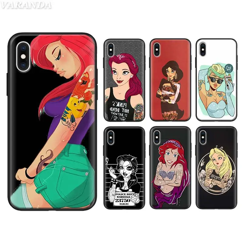Black Silicone Case for iPhone 8 7 6 6s Plus 5S SE X XR XS MAX Soft case Tattooed princess Alice Ariel Jasmine TPU Cover Coque
Black Silicone Case for iPhone 8 7 6 6s Plus 5S SE X XR XS MAX Soft case Tattooed princess Alice Ariel Jasmine TPU Cover Coque