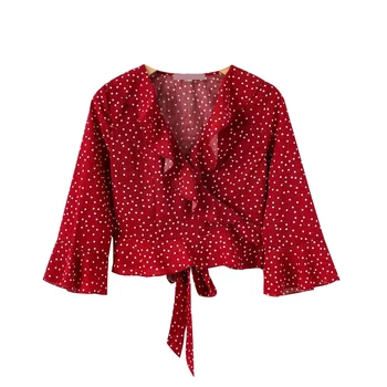French Style Women Summer V-neck Three Quarter Sleeve With White Polka Dot Top T-shirt Women Short Lenght Butterfly Sleeve Top
French Style Women Summer V-neck Three Quarter Sleeve With White Polka Dot Top T-shirt Women Short Lenght Butterfly Sleeve Top